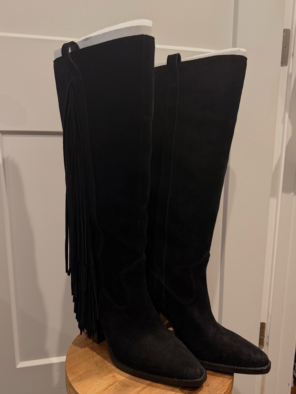 Vince Camuto Pelia Suede Western Boot with Fringe Detail: 8.5, Extra Wide Calf